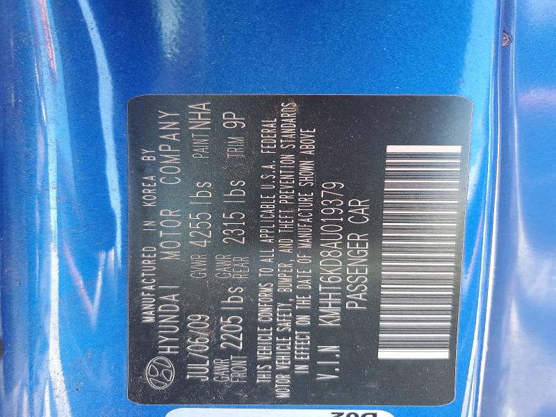 2010 Hyundai Genesis Coupe მანქანა იყიდება აუქციონზე, vin: KMHHT6KD8AU019379, აუქციონის ნომერი: 53278656