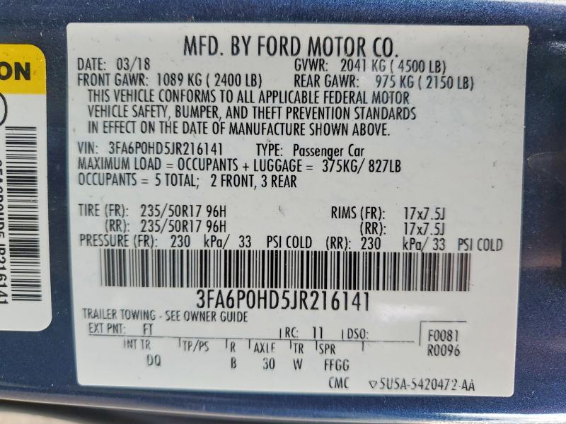 52893036 :رقم المزاد ، 3FA6P0HD5JR216141 vin ، 2018 Ford Fusion مزاد بيع