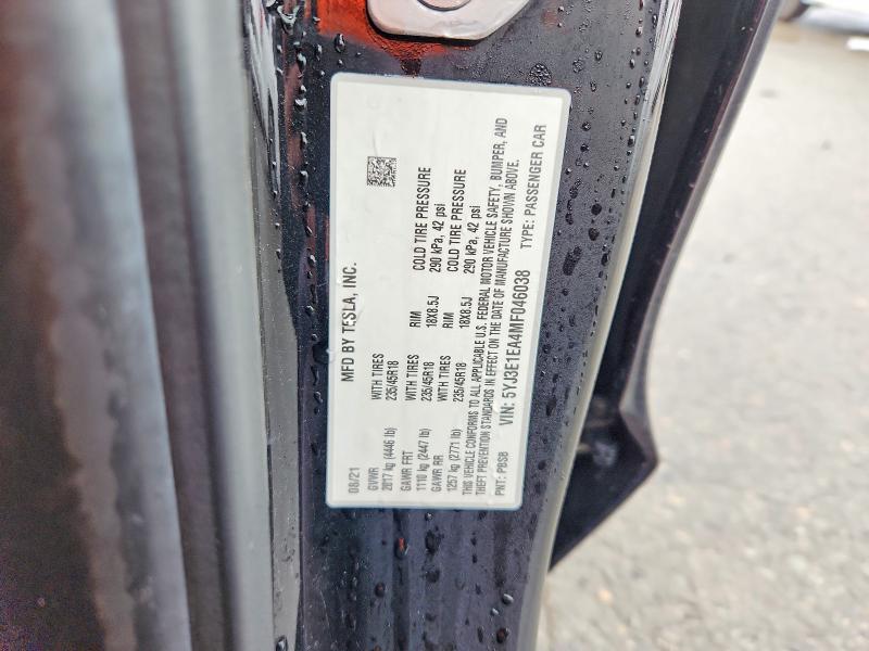 54232026 :رقم المزاد ، 5YJ3E1EA4MF046038 vin ، 2021 Tesla Model 3 مزاد بيع
