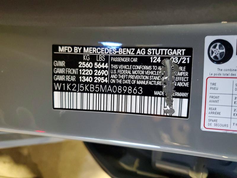 54389846 :رقم المزاد ، W1K2J5KB5MA089863 vin ، 2021 Mercedes-benz Cls مزاد بيع