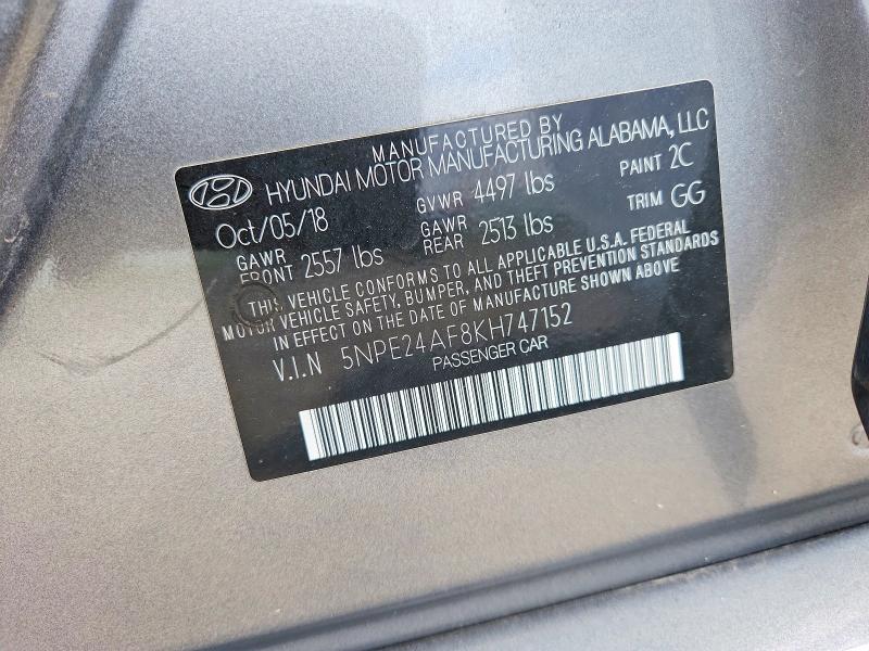 52162926 :رقم المزاد ، 5NPE24AF8KH747152 vin ، 2019 Hyundai Sonata مزاد بيع