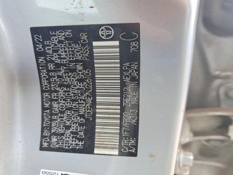 54317386 :رقم المزاد ، JTDEPMAE7NJ226105 vin ، 2022 Toyota Corolla مزاد بيع
