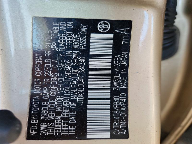 53362786 :رقم المزاد ، JTDKN3DU4B1384340 vin ، 2011 Toyota Prius مزاد بيع