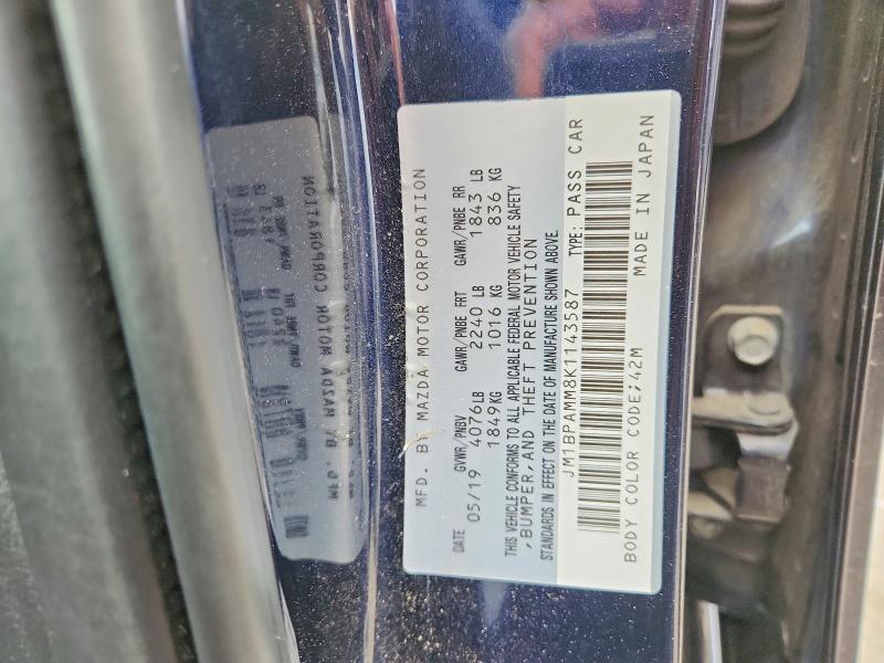Продаж на аукціоні авто 2019 Mazda 3, vin: JM1BPAMM8K1143587, номер лоту: 52079906