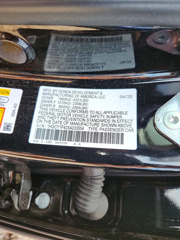 Aukcja sprzedaży 2025 Honda Accord, vin: 1HGCY1F42SA033554, numer aukcji: 54636356