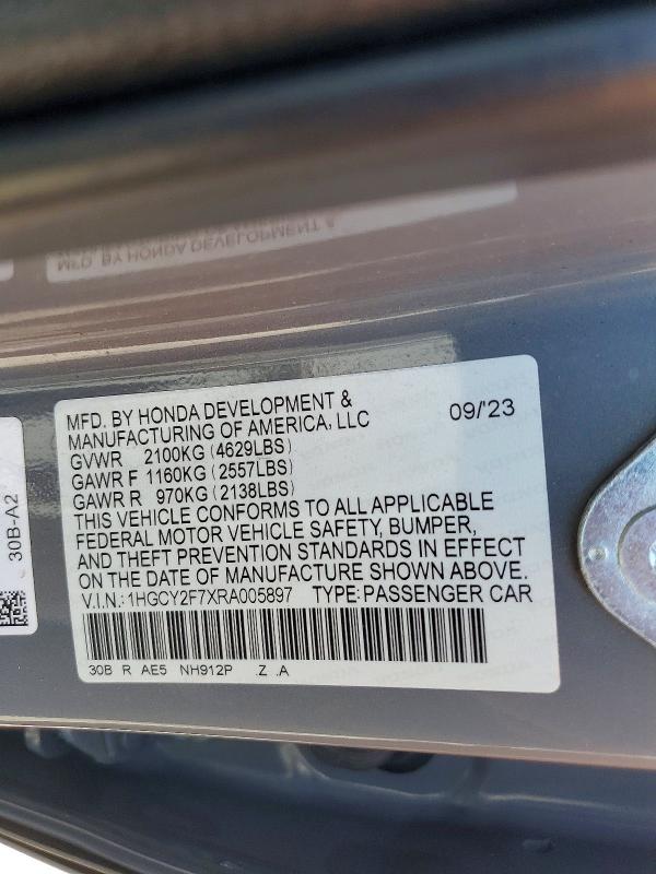 Aukcja sprzedaży 2024 Honda Accord, vin: 1HGCY2F7XRA005897, numer aukcji: 53108816