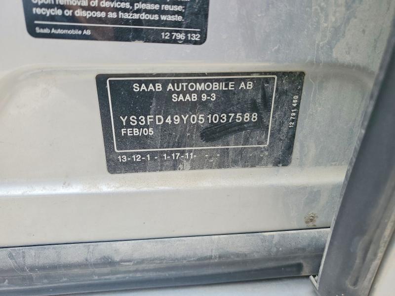 2005 Saab 9-3 მანქანა იყიდება აუქციონზე, vin: YS3FD49Y051037588, აუქციონის ნომერი: 53986256