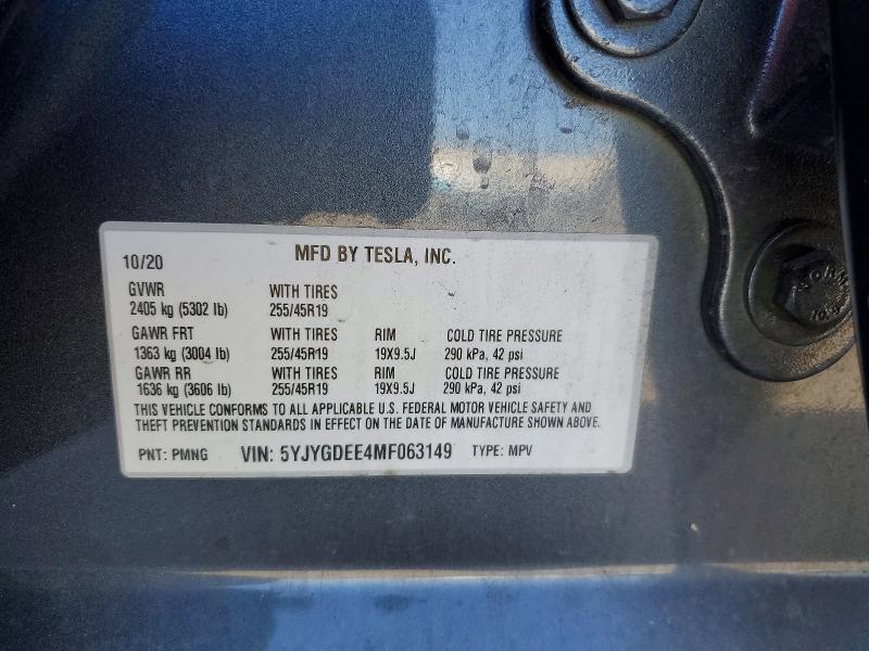 2021 Tesla Model Y მანქანა იყიდება აუქციონზე, vin: 5YJYGDEE4MF063149, აუქციონის ნომერი: 54300276
