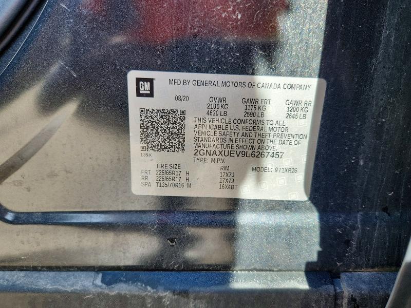 Продаж на аукціоні авто 2020 Chevrolet Equinox, vin: 2GNAXUEV9L6267457, номер лоту: 54448726