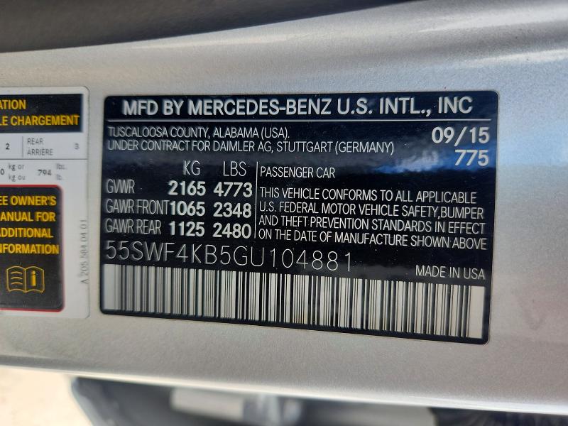 Продаж на аукціоні авто 2016 Mercedes-benz C, vin: 55SWF4KB5GU104881, номер лоту: 54637686