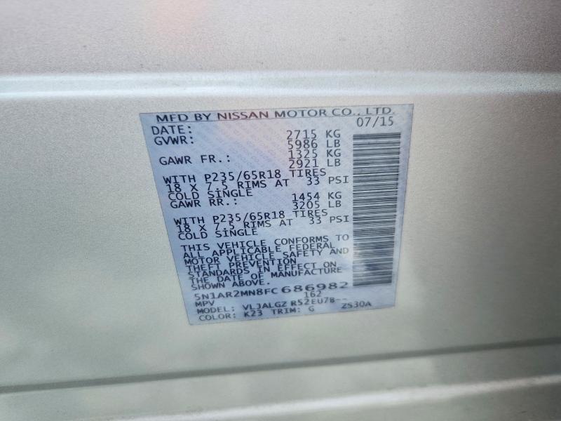 Aukcja sprzedaży 2015 Nissan Pathfinder, vin: 5N1AR2MN8FC686982, numer aukcji: 54861626