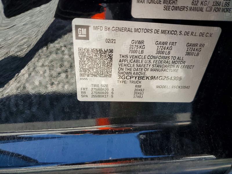 54653096 :رقم المزاد ، 3GCPYBEK9MG254305 vin ، 2021 Chevrolet Silverado مزاد بيع