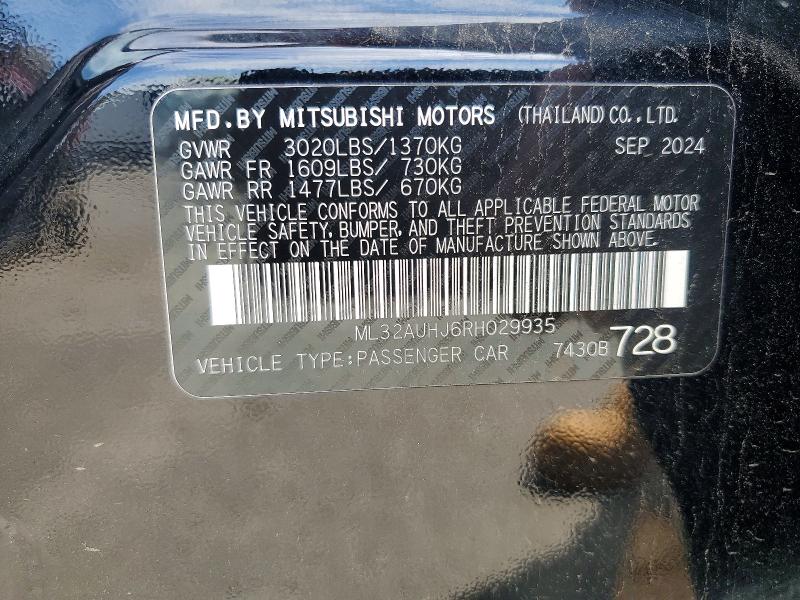 54703826 :رقم المزاد ، ML32AUHJ6RH029935 vin ، 2024 Mitsubishi Mirage مزاد بيع