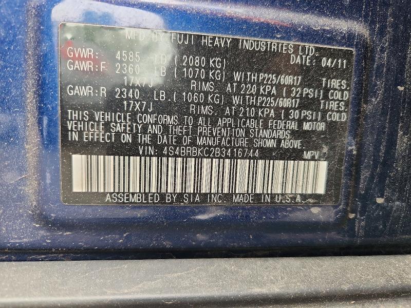 Aukcja sprzedaży 2011 Subaru Outback, vin: 4S4BRBKC2B3416744, numer aukcji: 54836456