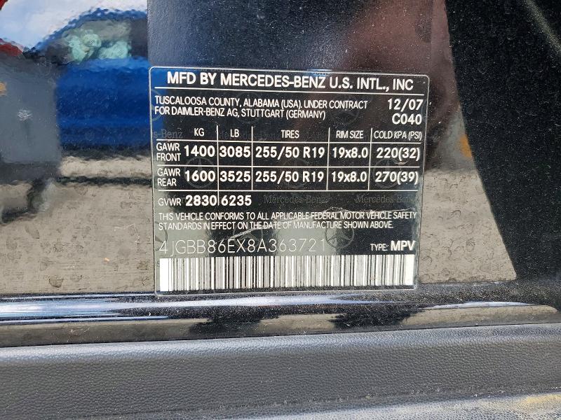 2008 Mercedes-benz Ml მანქანა იყიდება აუქციონზე, vin: 4JGBB86EX8A363721, აუქციონის ნომერი: 50678946