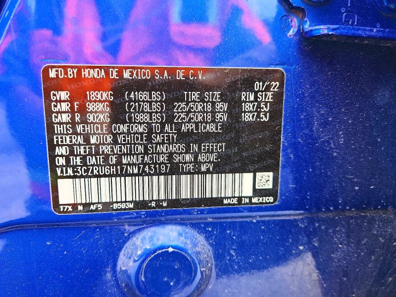 Aukcja sprzedaży 2022 Honda Hr-v, vin: 3CZRU6H17NM743197, numer aukcji: 52539796