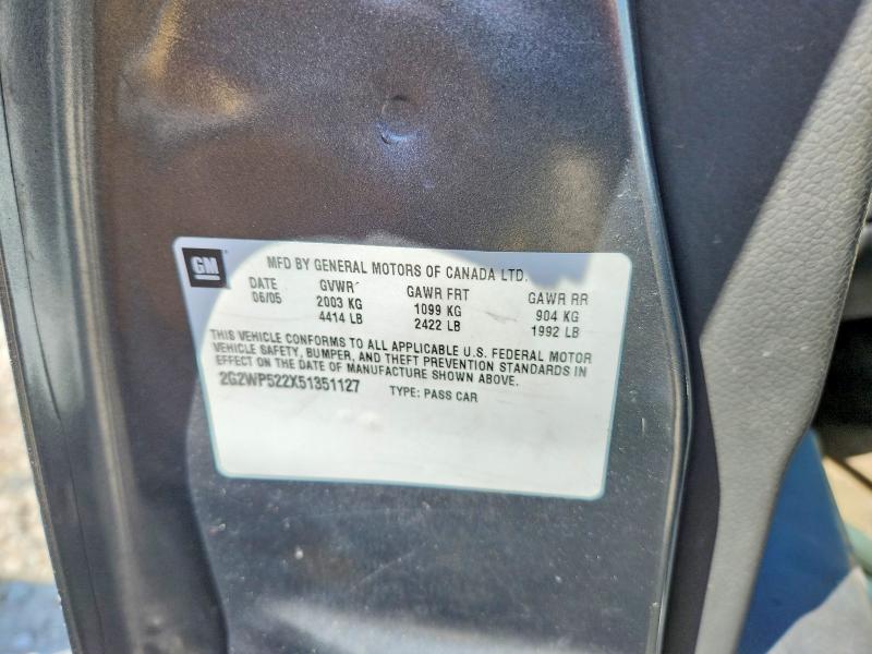 Aukcja sprzedaży 2005 Pontiac Grand Prix, vin: 2G2WP522X51351127, numer aukcji: 53706656