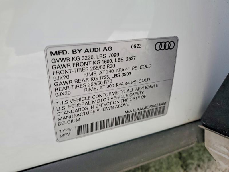 53510276 :رقم المزاد ، WA15AAGE3RB024900 vin ، 2024 Audi Q8 E-tron مزاد بيع