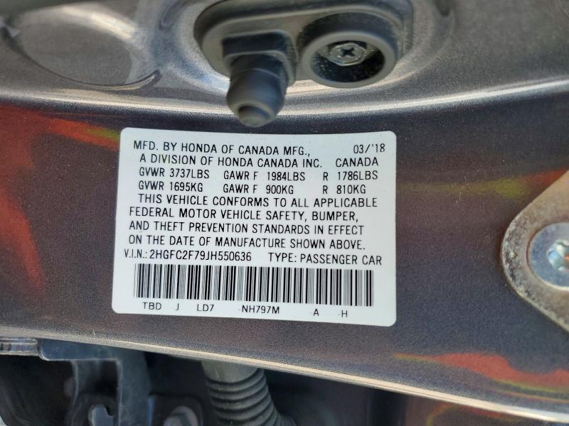 Продаж на аукціоні авто 2018 Honda Civic, vin: 2HGFC2F79JH550636, номер лоту: 54527376