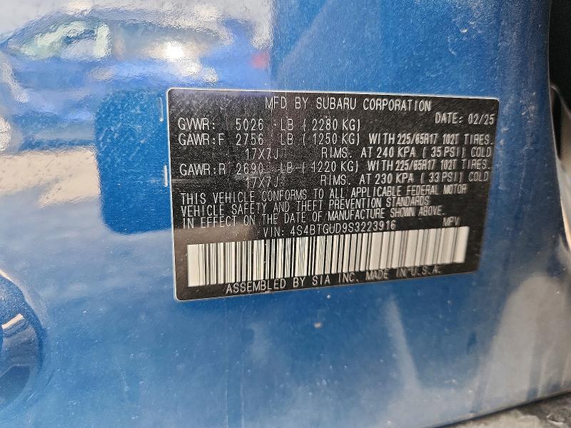 54088676 :رقم المزاد ، 4S4BTGUD9S3223916 vin ، 2025 Subaru Outback مزاد بيع