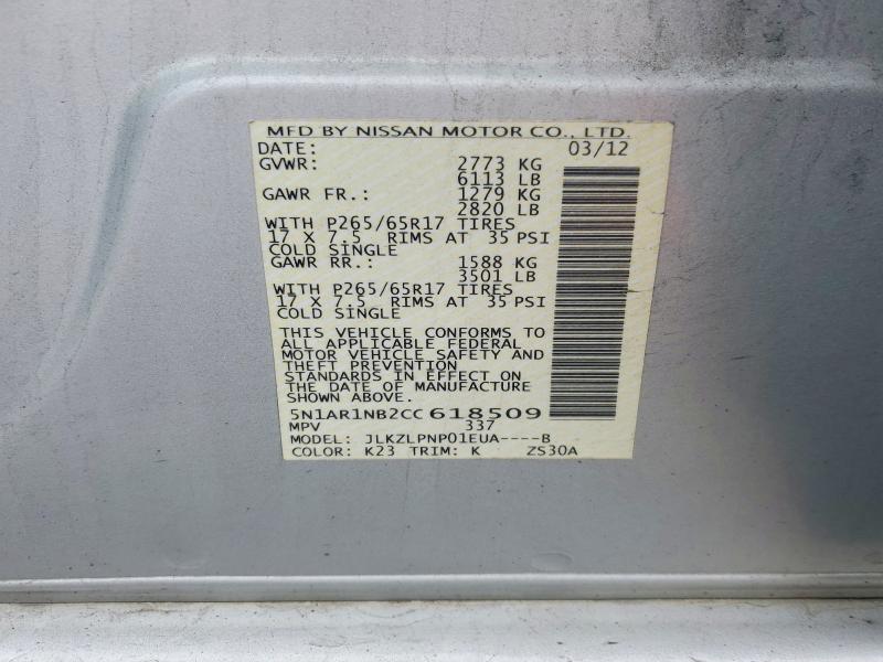 Aukcja sprzedaży 2012 Nissan Pathfinder, vin: 5N1AR1NB2CC618509, numer aukcji: 53639116