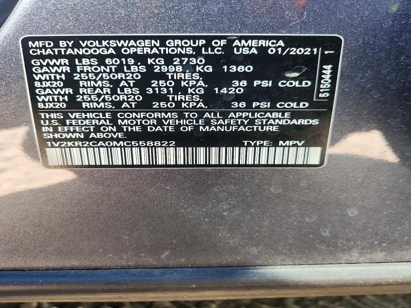 Aukcja sprzedaży 2021 Volkswagen Atlas, vin: 1V2KR2CA0MC558822, numer aukcji: 55212576
