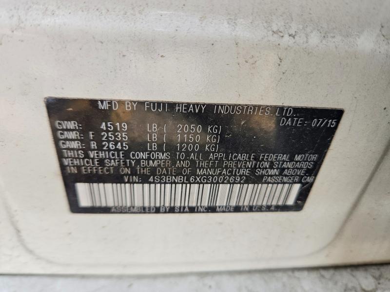 2016 Subaru Legacy მანქანა იყიდება აუქციონზე, vin: 4S3BNBL6XG3002692, აუქციონის ნომერი: 54133486