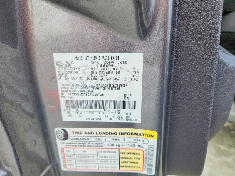 Aukcja sprzedaży 2012 Ford F150, vin: 1FTFW1EF9CFC29726, numer aukcji: 51862986