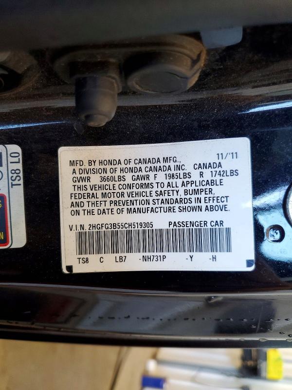 Aukcja sprzedaży 2012 Honda Civic, vin: 2HGFG3B55CH519305, numer aukcji: 55127656
