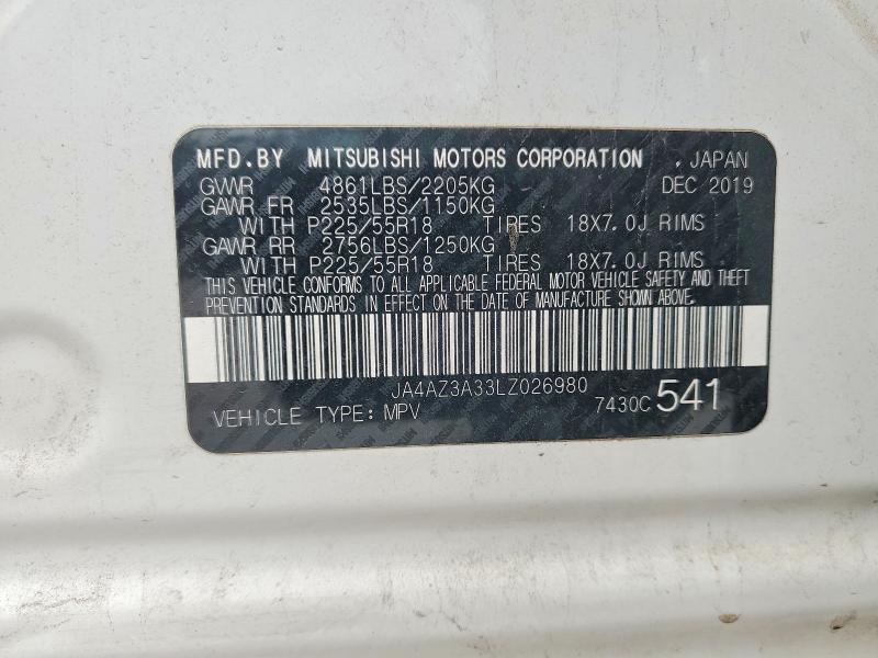 Продаж на аукціоні авто 2020 Mitsubishi Outlander, vin: JA4AZ3A33LZ026980, номер лоту: 54132976