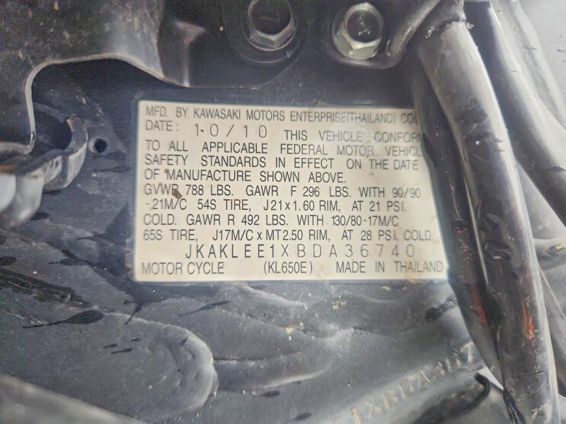 54158776 :رقم المزاد ، JKAKLEE1XBDA36740 vin ، 2011 Kawasaki Kl650 مزاد بيع