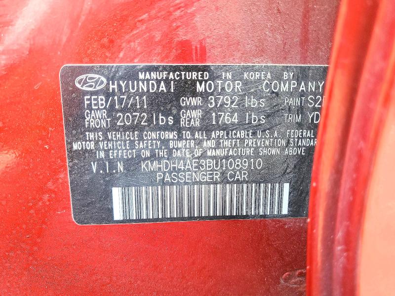 Продаж на аукціоні авто 2011 Hyundai Elantra, vin: KMHDH4AE3BU108910, номер лоту: 54255916