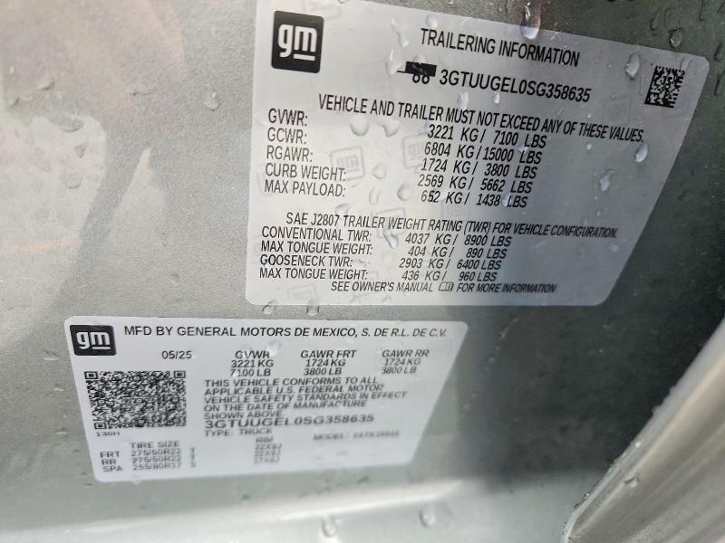2025 Gmc Sierra მანქანა იყიდება აუქციონზე, vin: 3GTUUGEL0SG358635, აუქციონის ნომერი: 52893056