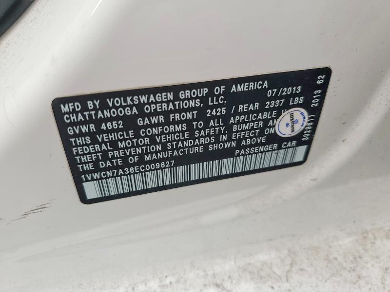 Aukcja sprzedaży 2014 Volkswagen Passat, vin: 1VWCN7A36EC009627, numer aukcji: 52853976