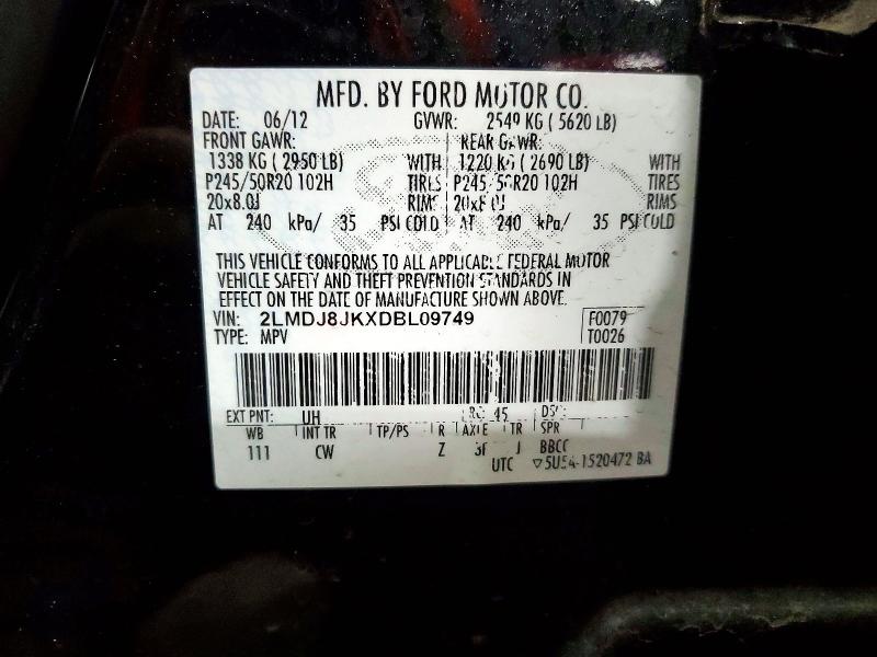 Aukcja sprzedaży 2013 Lincoln Mkx, vin: 2LMDJ8JKXDBL09749, numer aukcji: 53342936