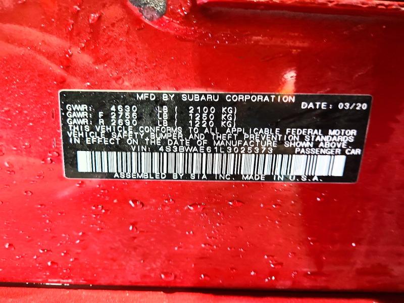 54519026 :رقم المزاد ، 4S3BWAE61L3025373 vin ، 2020 Subaru Legacy مزاد بيع