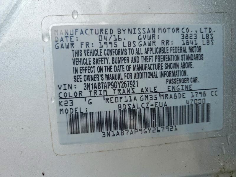 52701846 :رقم المزاد ، 3N1AB7AP9GY267921 vin ، 2016 Nissan Sentra مزاد بيع