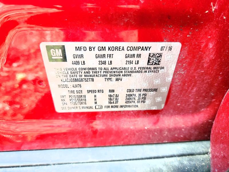 2016 Buick Encore მანქანა იყიდება აუქციონზე, vin: KL4CJGSB6GB752778, აუქციონის ნომერი: 53747936
