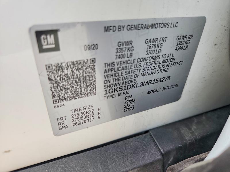 Aukcja sprzedaży 2021 Gmc Yukon, vin: 1GKS1DKL3MR154275, numer aukcji: 55321446