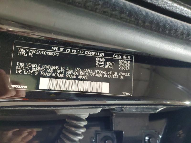 53510536 :رقم المزاد ، YV1902AH1C1160372 vin ، 2012 Volvo S80 مزاد بيع