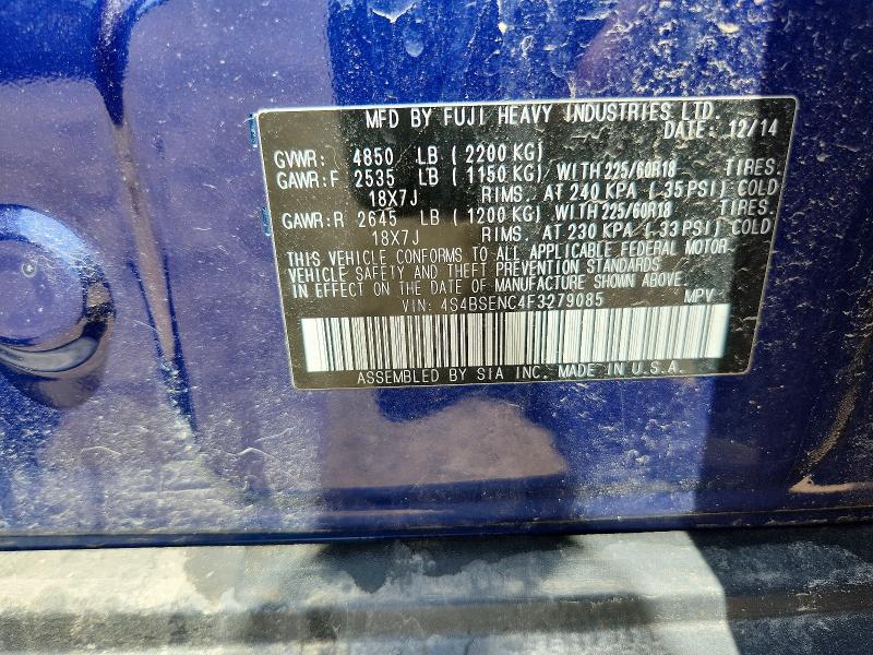 2015 Subaru Outback მანქანა იყიდება აუქციონზე, vin: 4S4BSENC4F3279085, აუქციონის ნომერი: 55516006