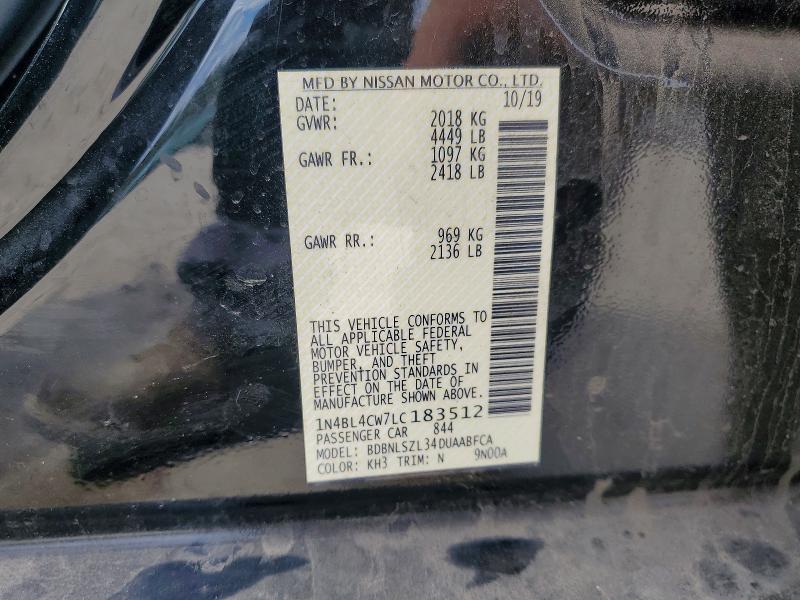 2020 Nissan Altima მანქანა იყიდება აუქციონზე, vin: 1N4BL4CW7LC183512, აუქციონის ნომერი: 53080706