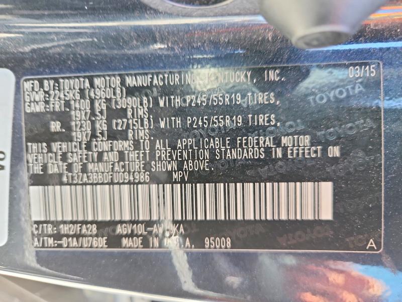 Продаж на аукціоні авто 2015 Toyota Venza, vin: 4T3ZA3BB0FU094986, номер лоту: 54232036
