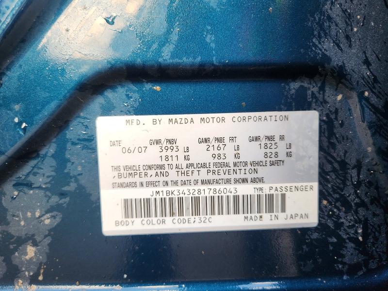 Aukcja sprzedaży 2008 Mazda 3, vin: JM1BK343281786043, numer aukcji: 53625936