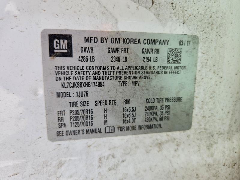 52375446 :رقم المزاد ، KL7CJKSBXHB174854 vin ، 2017 Chevrolet Trax مزاد بيع