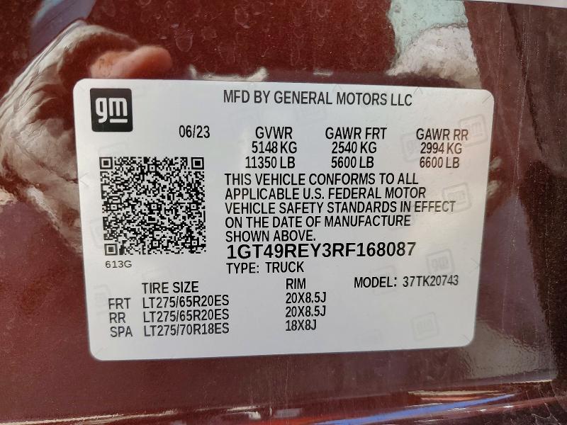 Aukcja sprzedaży 2024 Gmc Sierra, vin: 1GT49REY3RF168087, numer aukcji: 53592826
