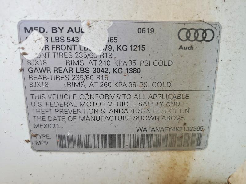 53127526 :رقم المزاد ، WA1ANAFY4K2132365 vin ، 2019 Audi Q5 مزاد بيع