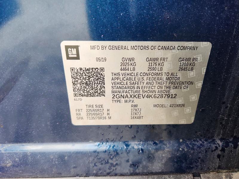 Продажа на аукционе авто 2019 Chevrolet Equinox, vin: 2GNAXKEV4K6287912, номер лота: 53581986