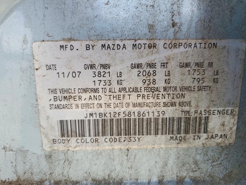 54493666 :رقم المزاد ، JM1BK12F581861139 vin ، 2008 Mazda 3 مزاد بيع