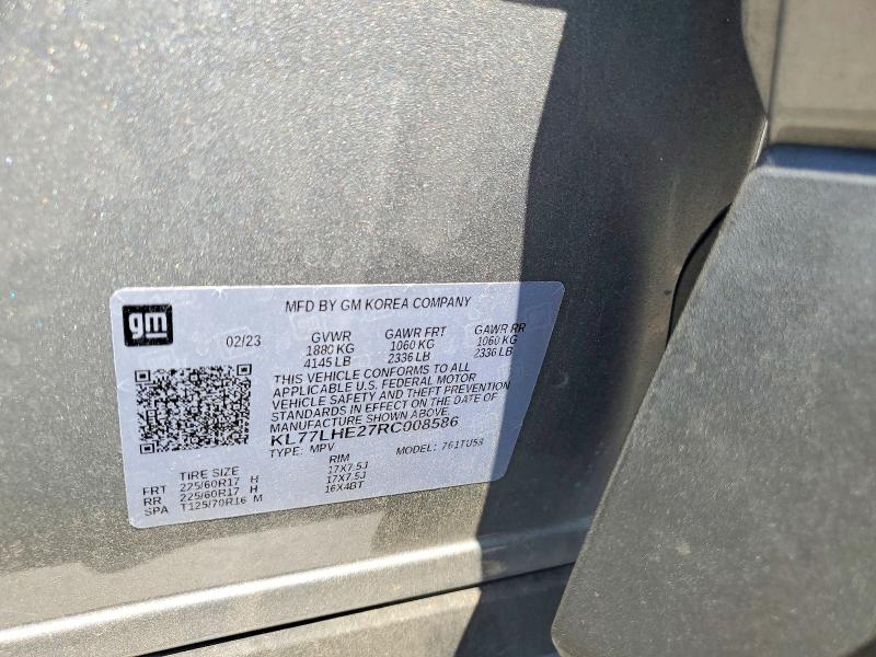 52712916 :رقم المزاد ، KL77LHE27RC008586 vin ، 2024 Chevrolet Trax مزاد بيع